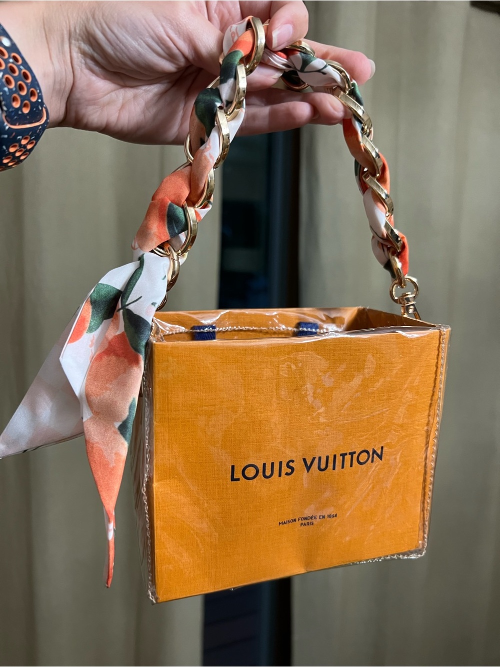 Upcycled Louis Vuitton Mini Shopper Bag Purse Scarf Chain OOAK Handmade
